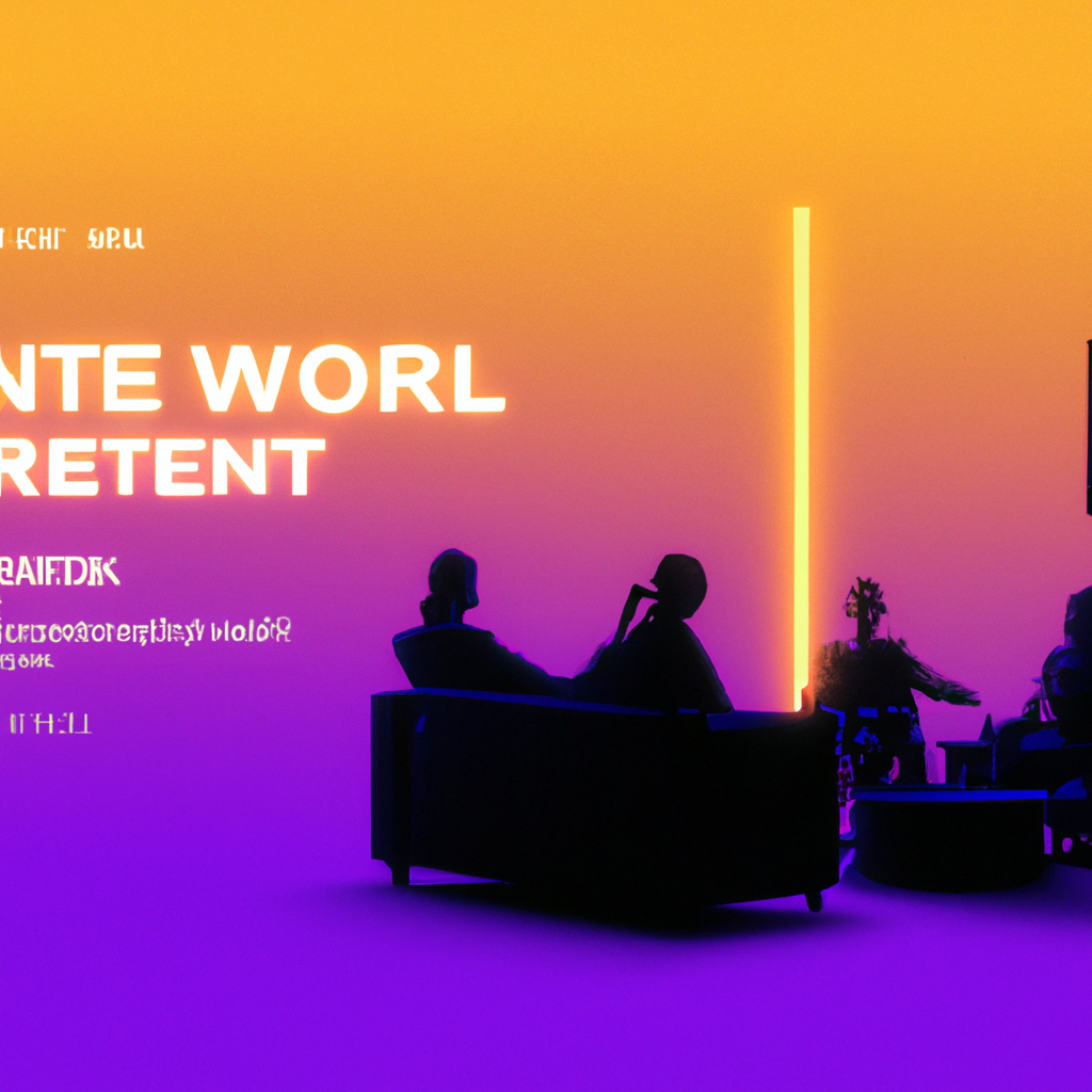 PulsePlay watch party — neon living room, small group enjoying a cinematic micro-premiere